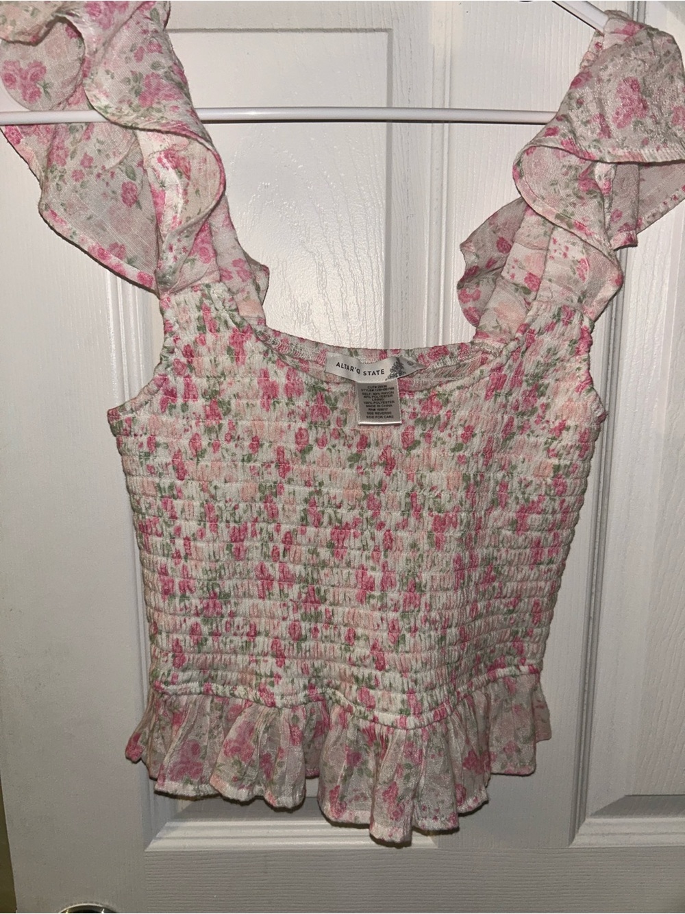 Alterd State Pink Floral Ruffle Smocked Women's Top